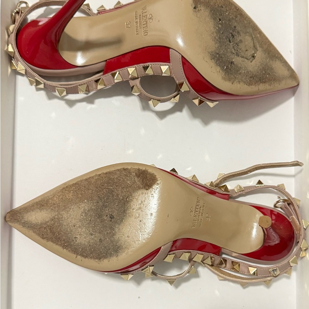 Valentino Red and Cream Heels with Studs